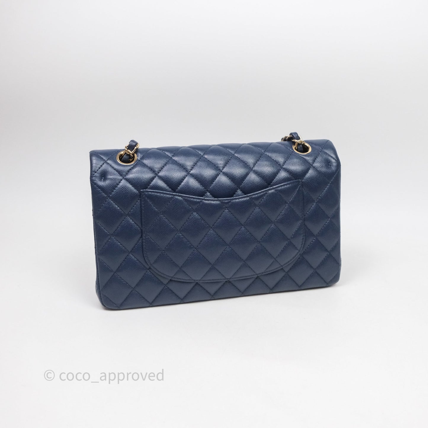 Chanel Medium Classic Flap Quilted Dark Blue Caviar Gold Hardware
