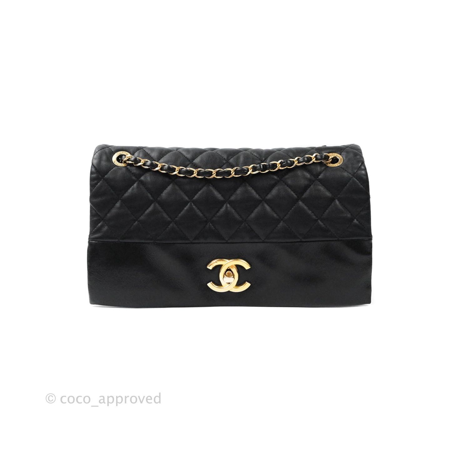 Chanel Soft Elegance Flap Bag Calfskin Black Aged Gold Hardware 14K