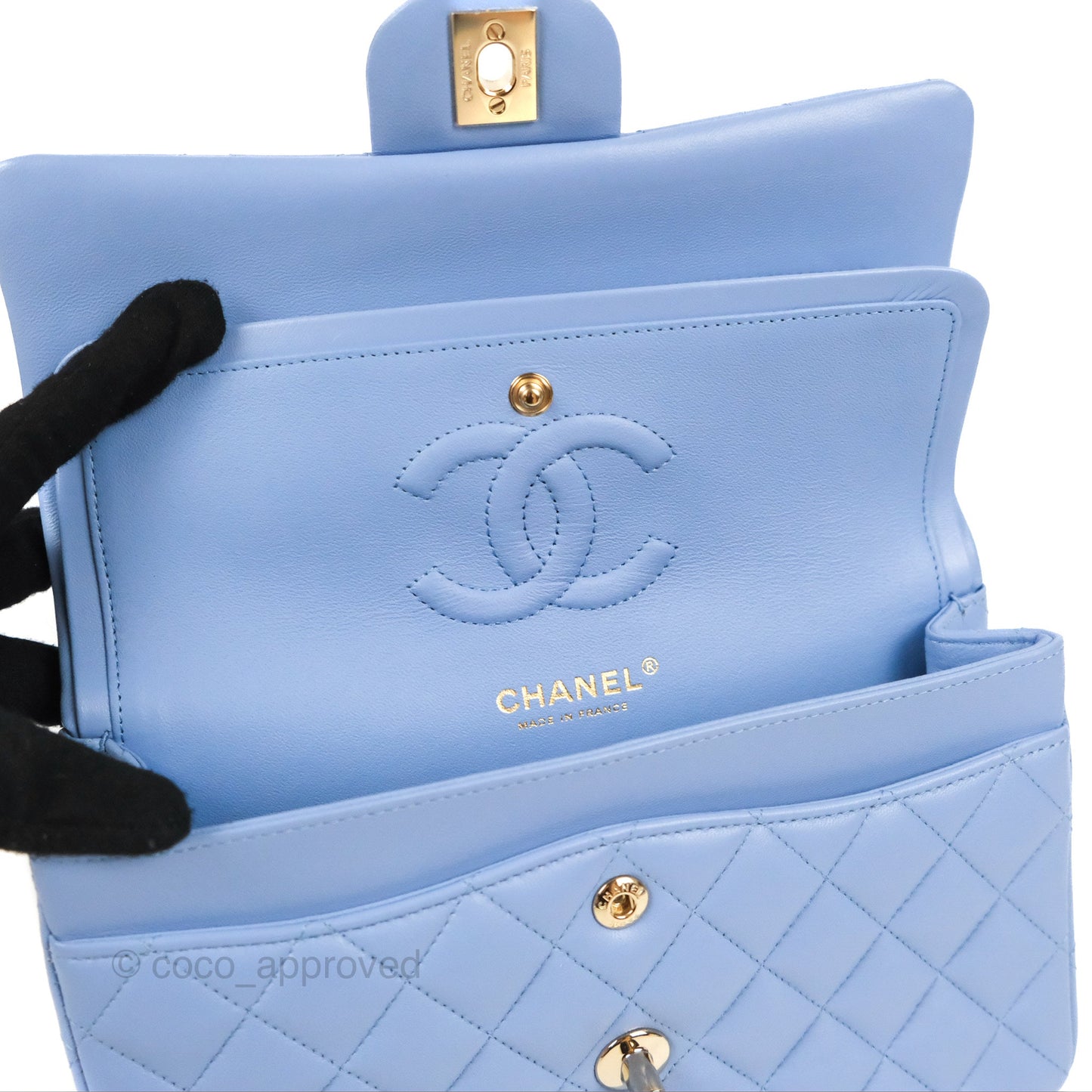 Chanel Small Classic Quilted Flap Blue Sky Lambskin Gold Hardware 21C