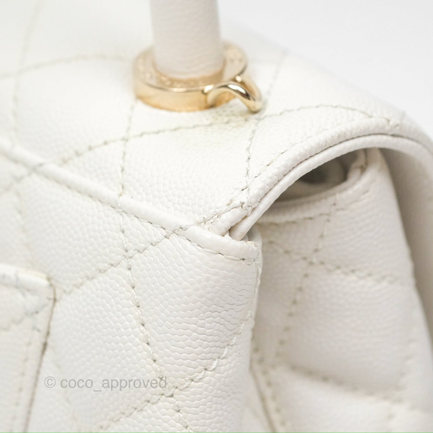 Chanel Extra Mini Quilted Coco Handle White Caviar Gold Hardware