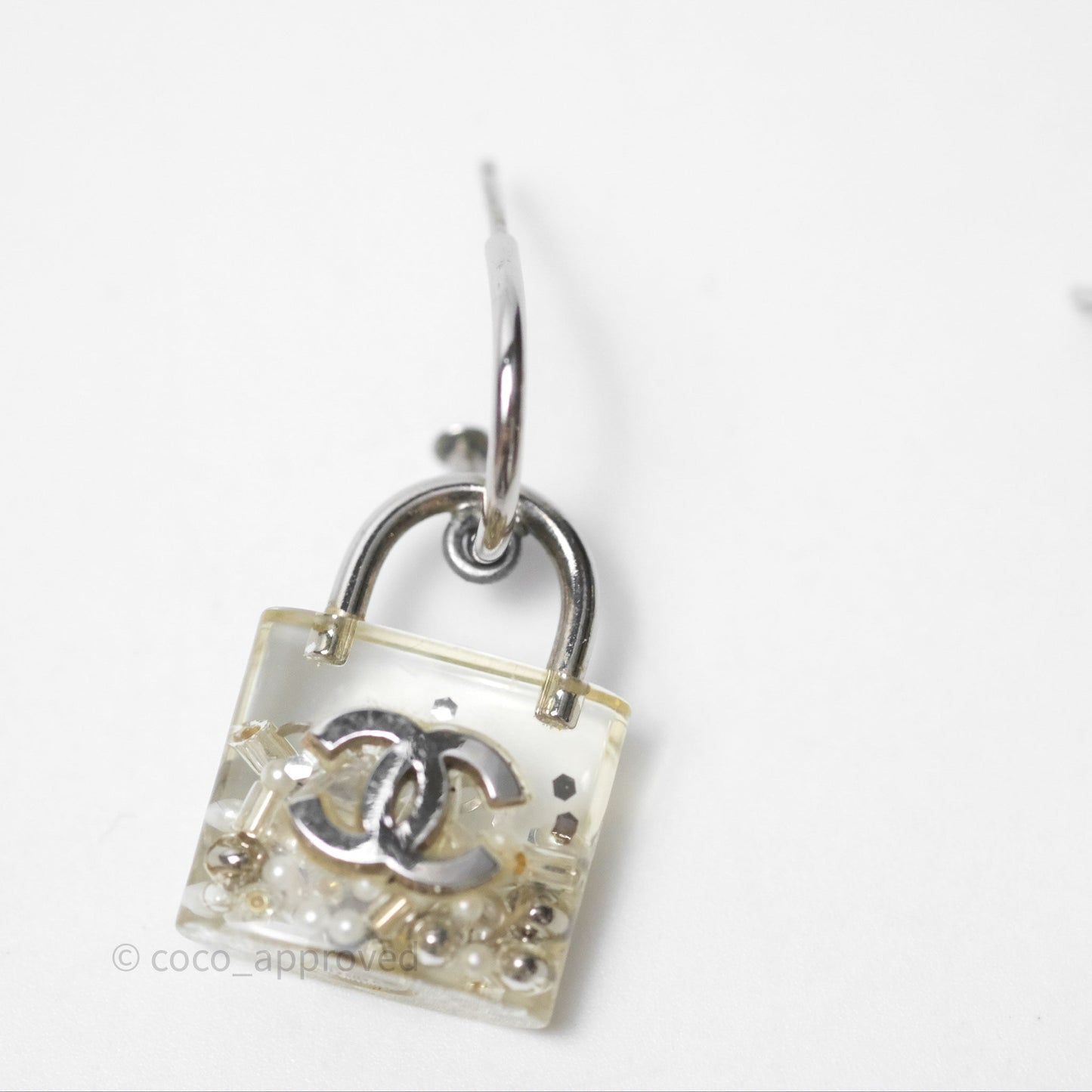 Chanel CC Padlock Resin Drop Earrings 14K