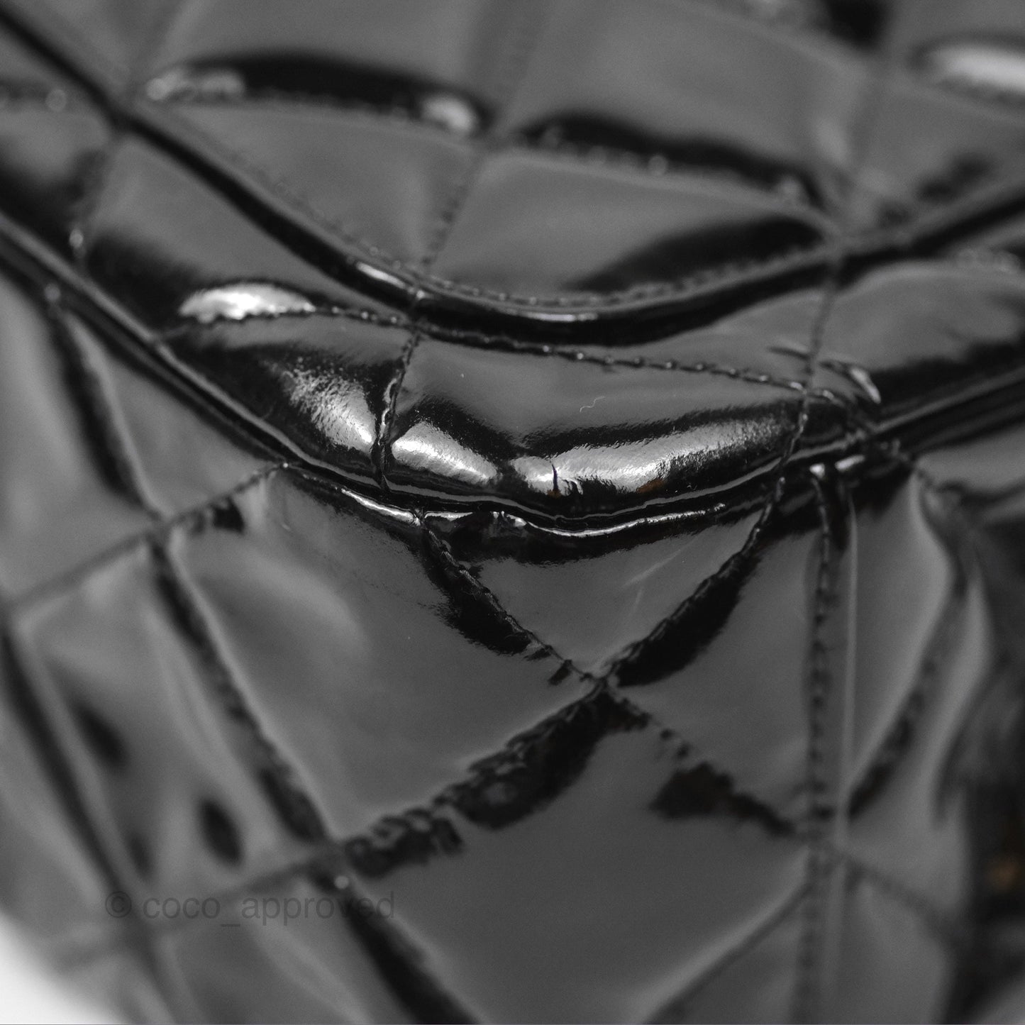 Chanel Vintage Tote Quilted Black Patent Silver Hardware