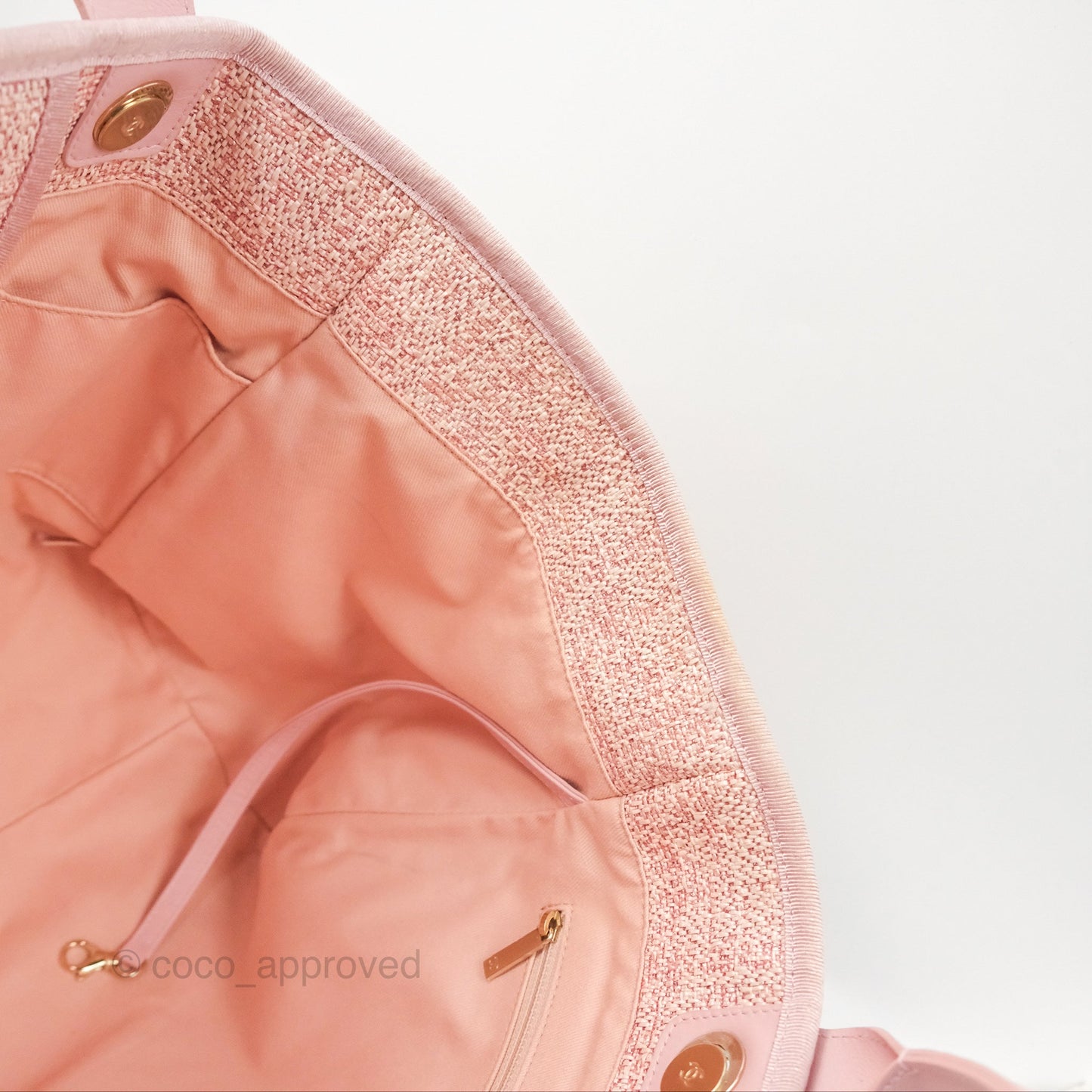 Chanel Large Deauville Tote Pink Woven Tweed Gold Hardware