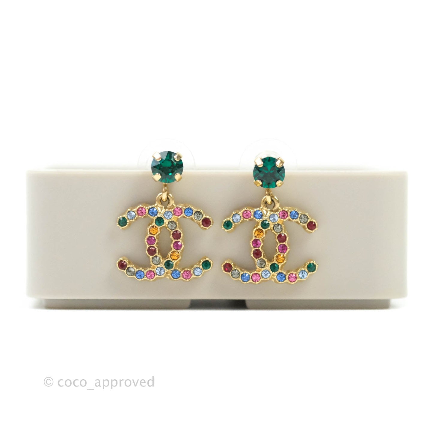 Chanel CC Crystal Drop Earrings Gold Tone 20K