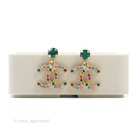 Chanel CC Crystal Drop Earrings Gold Tone 20K