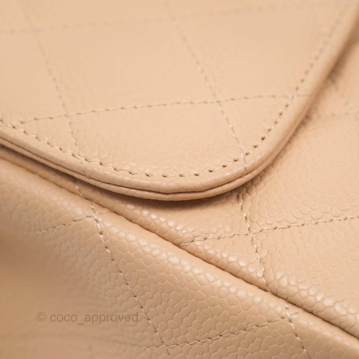 Chanel Jumbo Single Flap Quilted Beige Caviar Gold Hardware