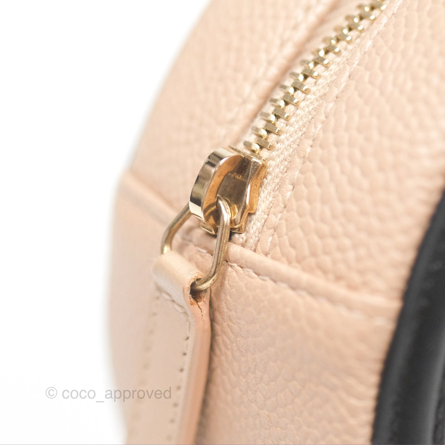 Chanel Quilted Round Filigree Clutch With Chain Beige Black Caviar Gold Hardware