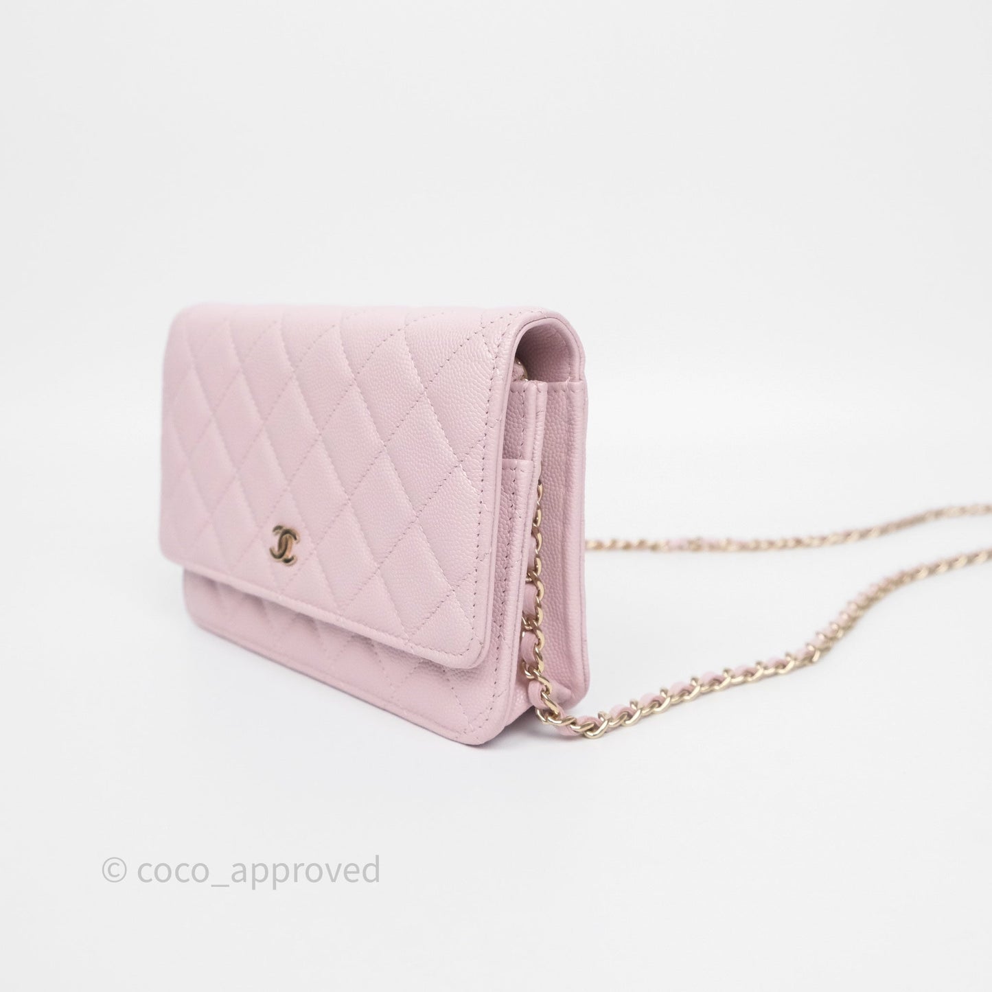 Chanel Classic Quilted Wallet On Chain WOC Pink Caviar Gold Hardware