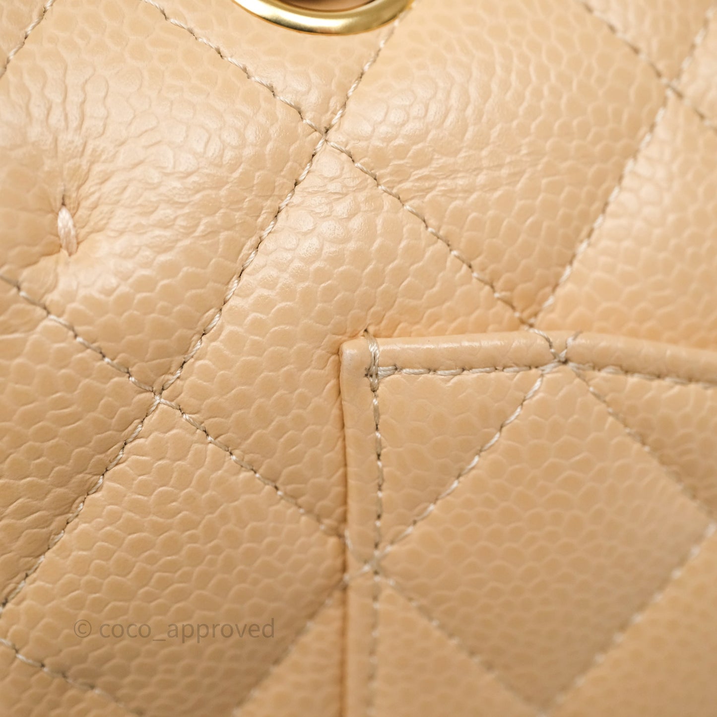 Chanel Small Classic Flap Quilted Beige Caviar Gold Hardware