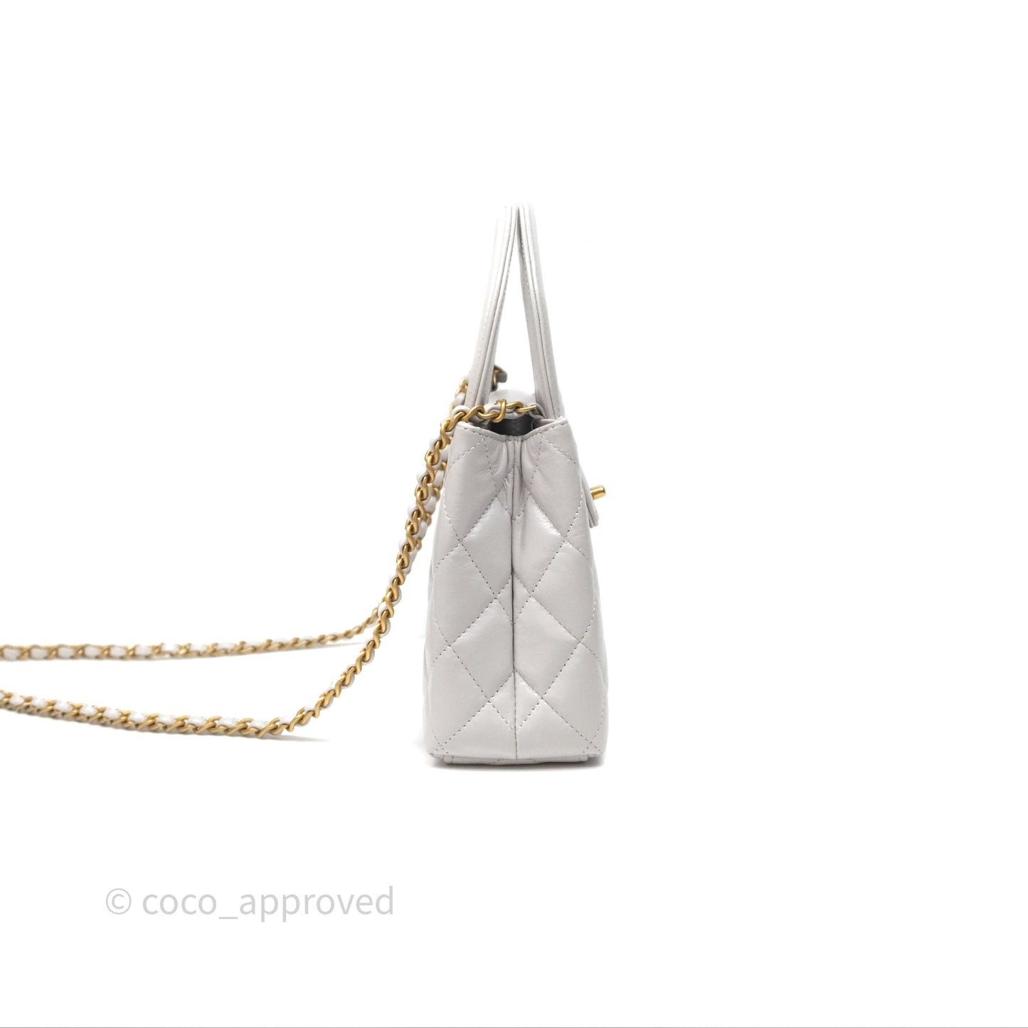 Chanel Kelly Bag Quilted Light Grey Shiny Calfskin Aged Gold Hardware