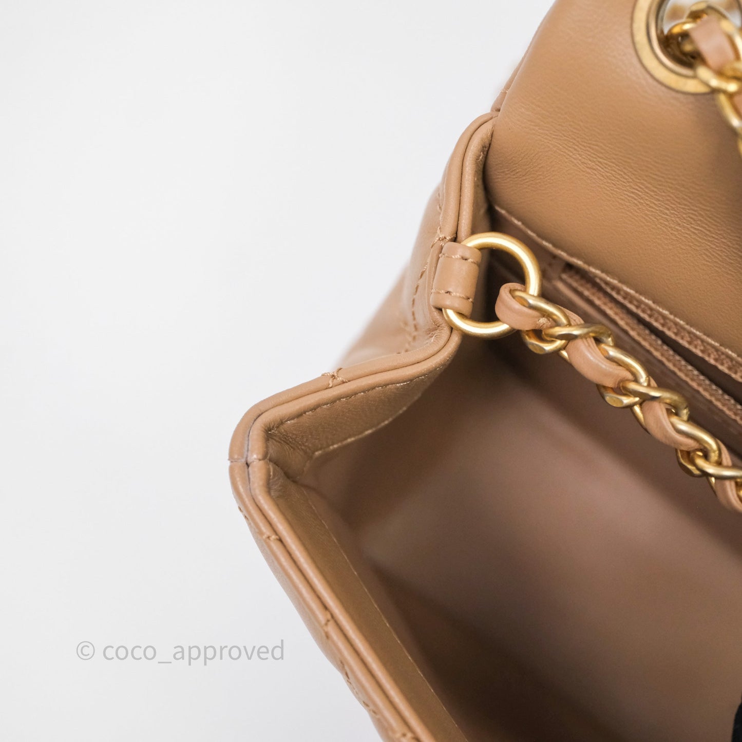 Chanel Pearl Crush Mini Square Quilted Beige Lambskin Aged Gold Hardware