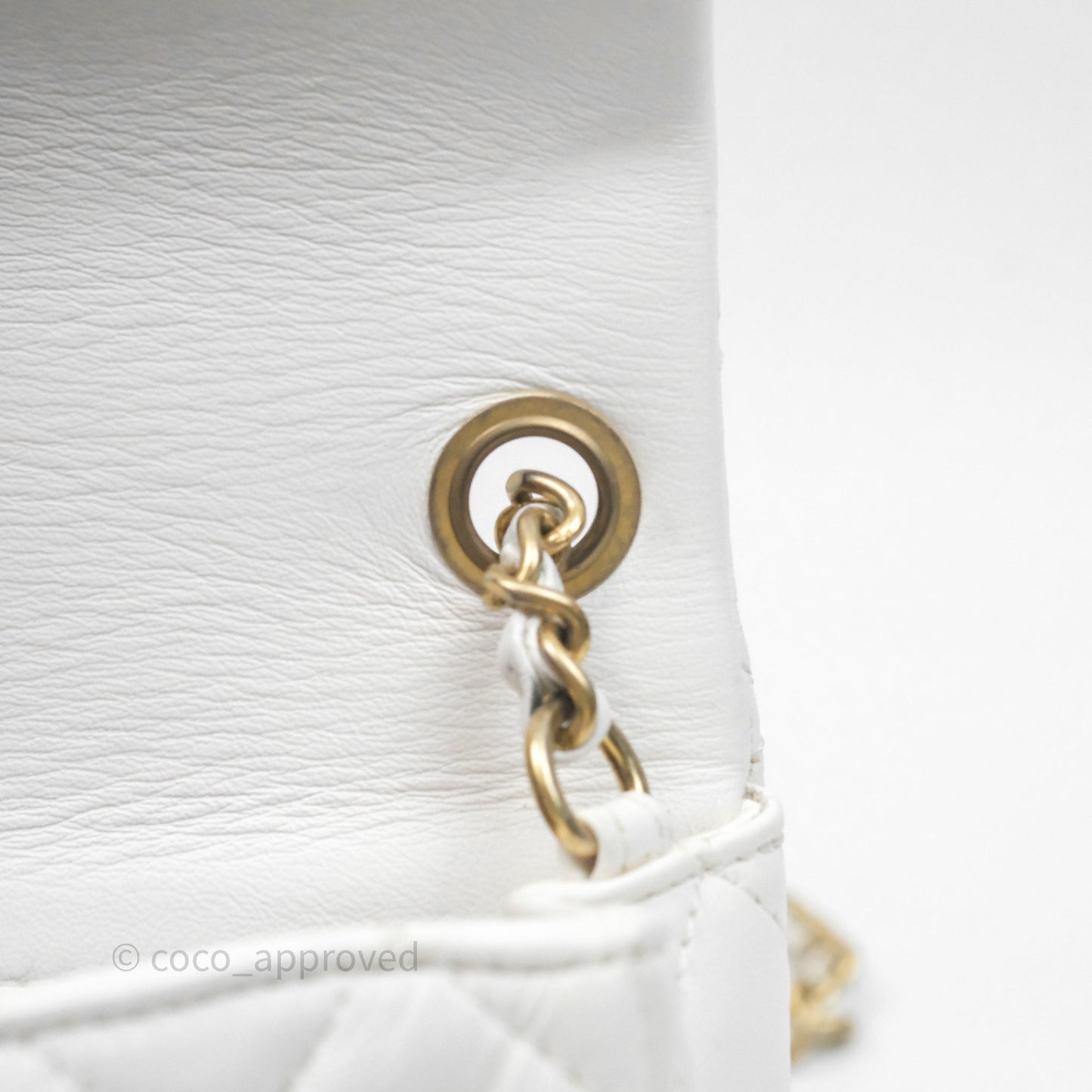 Chanel Mini Rectangular Pearl Crush Quilted White Lambskin Aged Gold Hardware