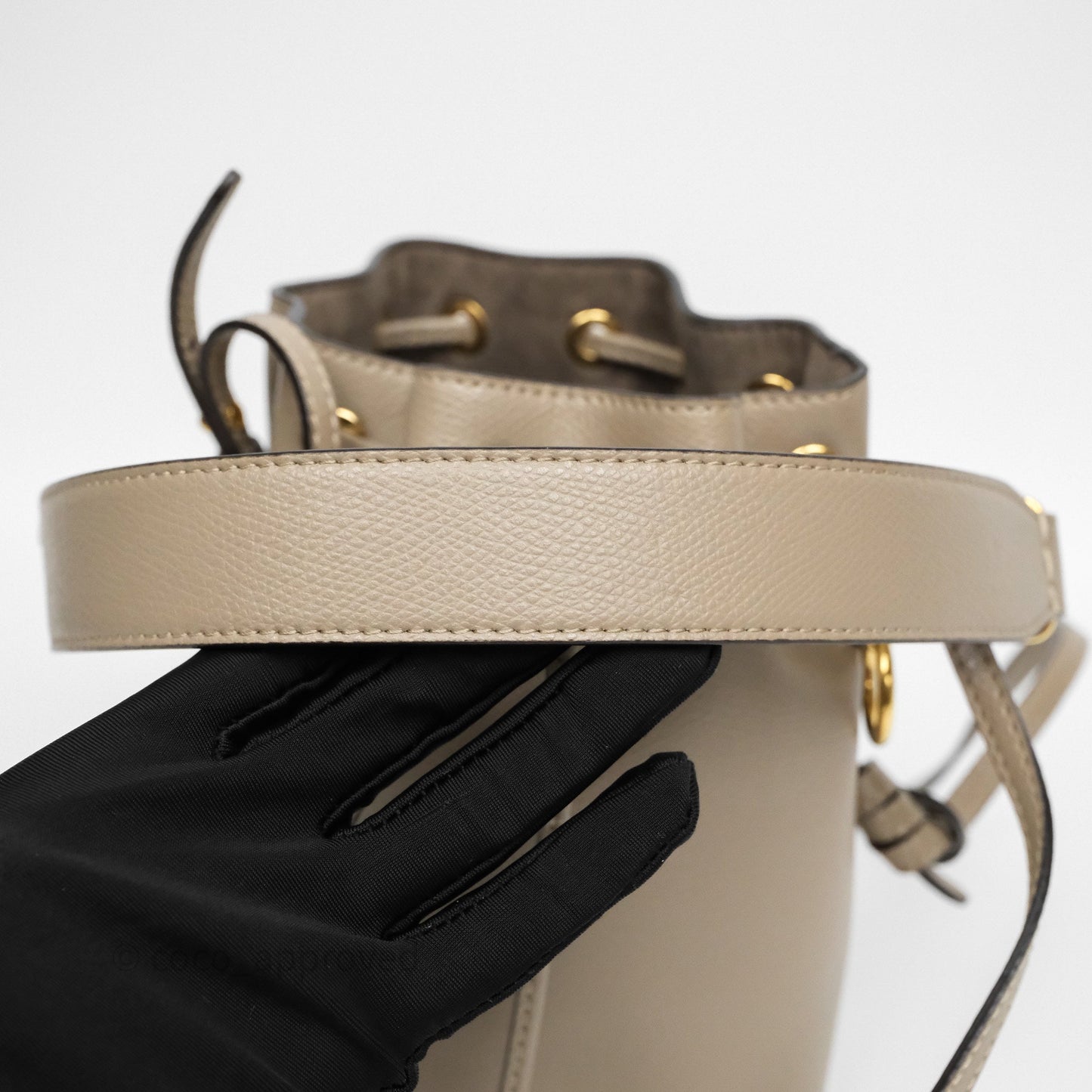Fendi Mini Mon Tresor Bucket Bag Tortora Grained Calfskin