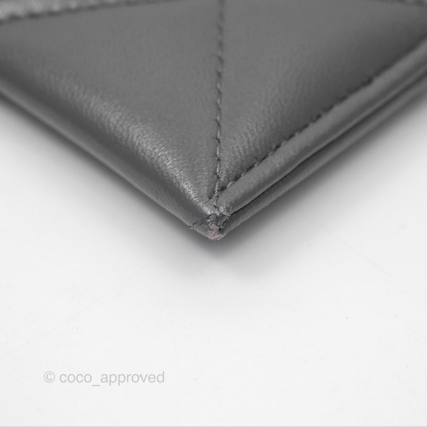 Chanel 19 Quilted Grey Flat Card Holder Silver Hardware