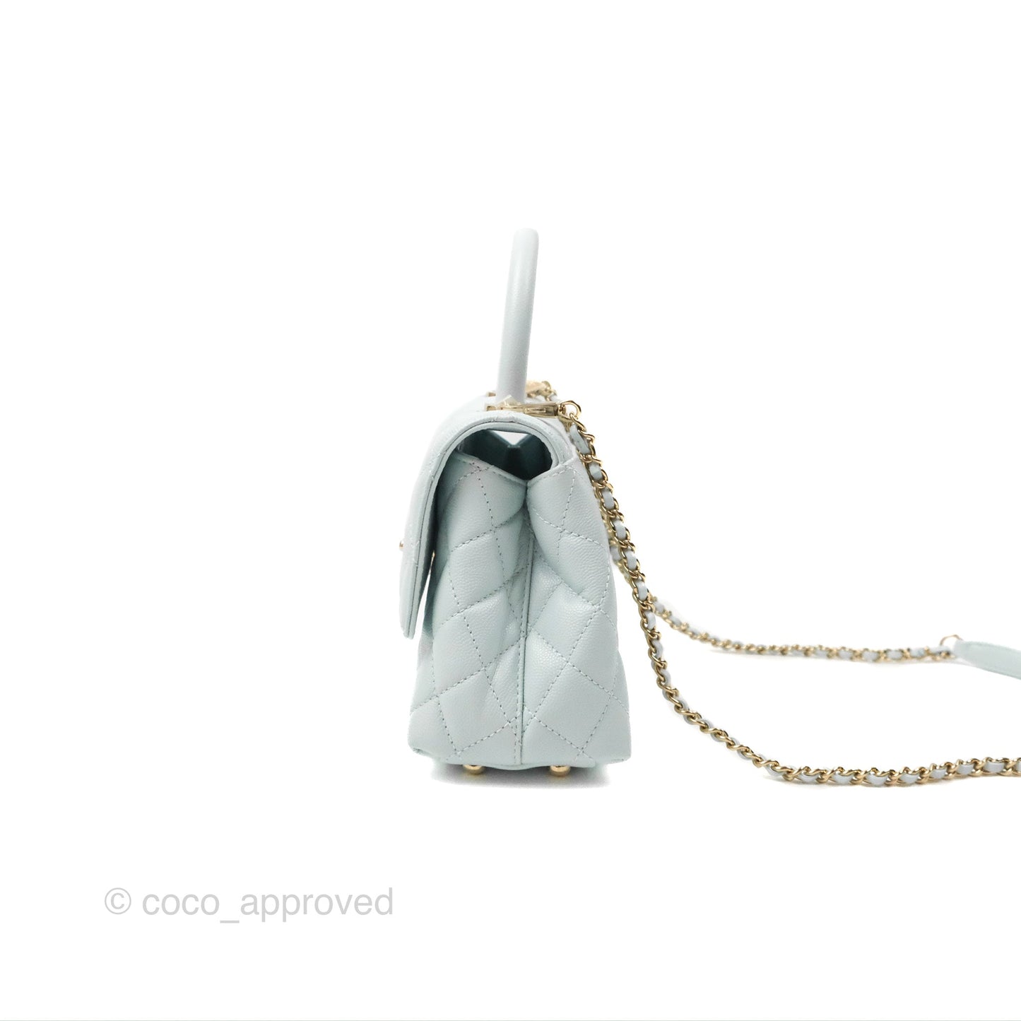 Chanel Small Coco Handle Quilted Light Baby Blue Caviar Gold Hardware