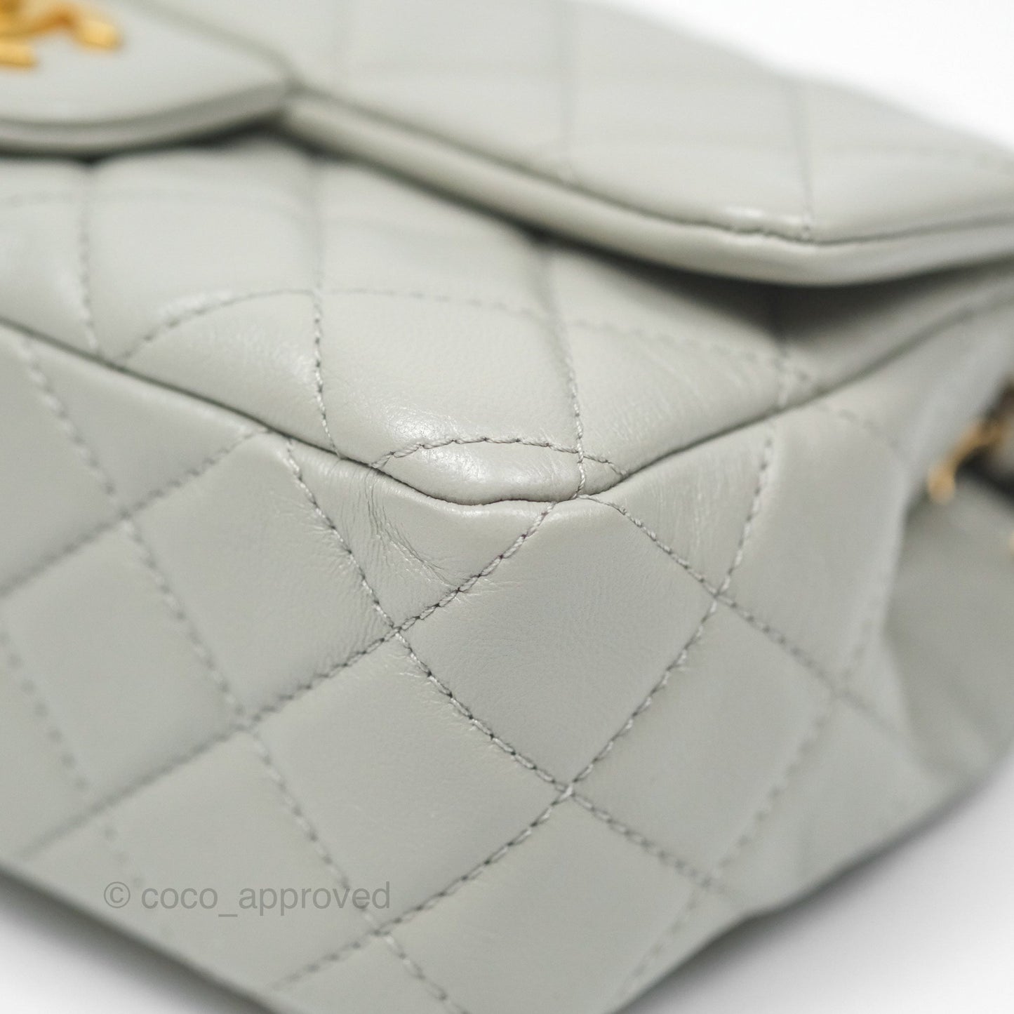 Chanel Mini Rectangular Pearl Crush Grey Lambskin Aged Gold Hardware