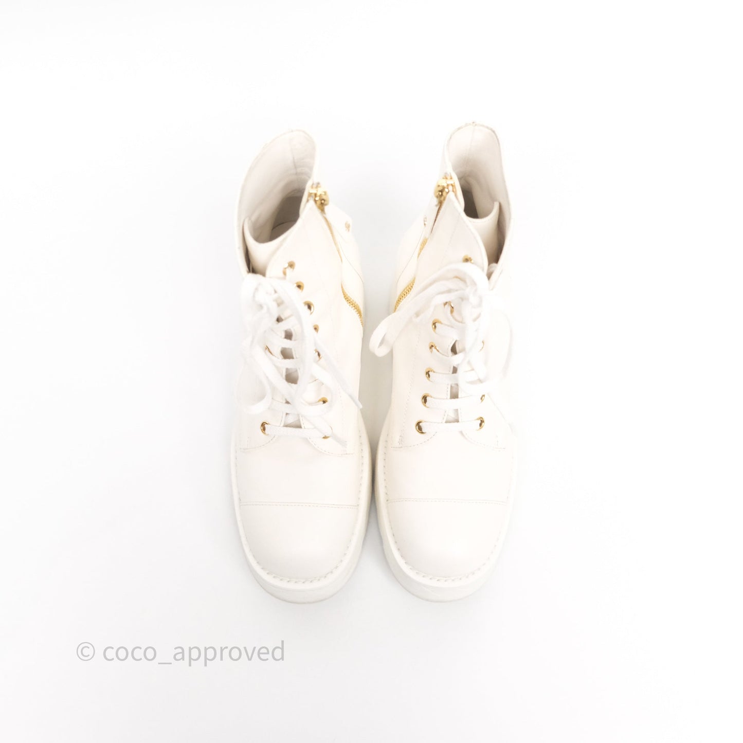 Chanel Logo Wedge Combat Boots White Size 38.5