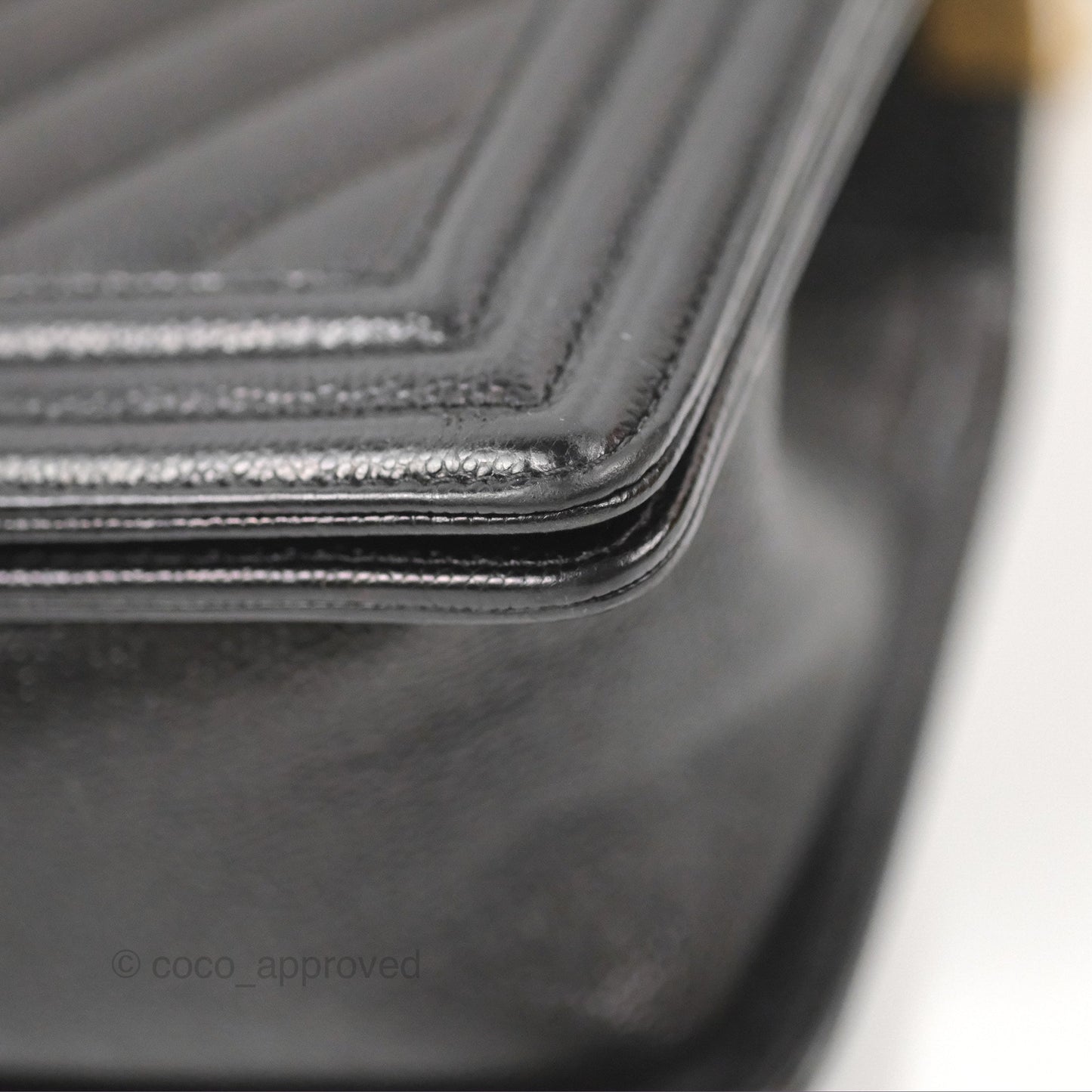 Chanel Chevron Medium Boy Black Caviar Aged Gold Hardware