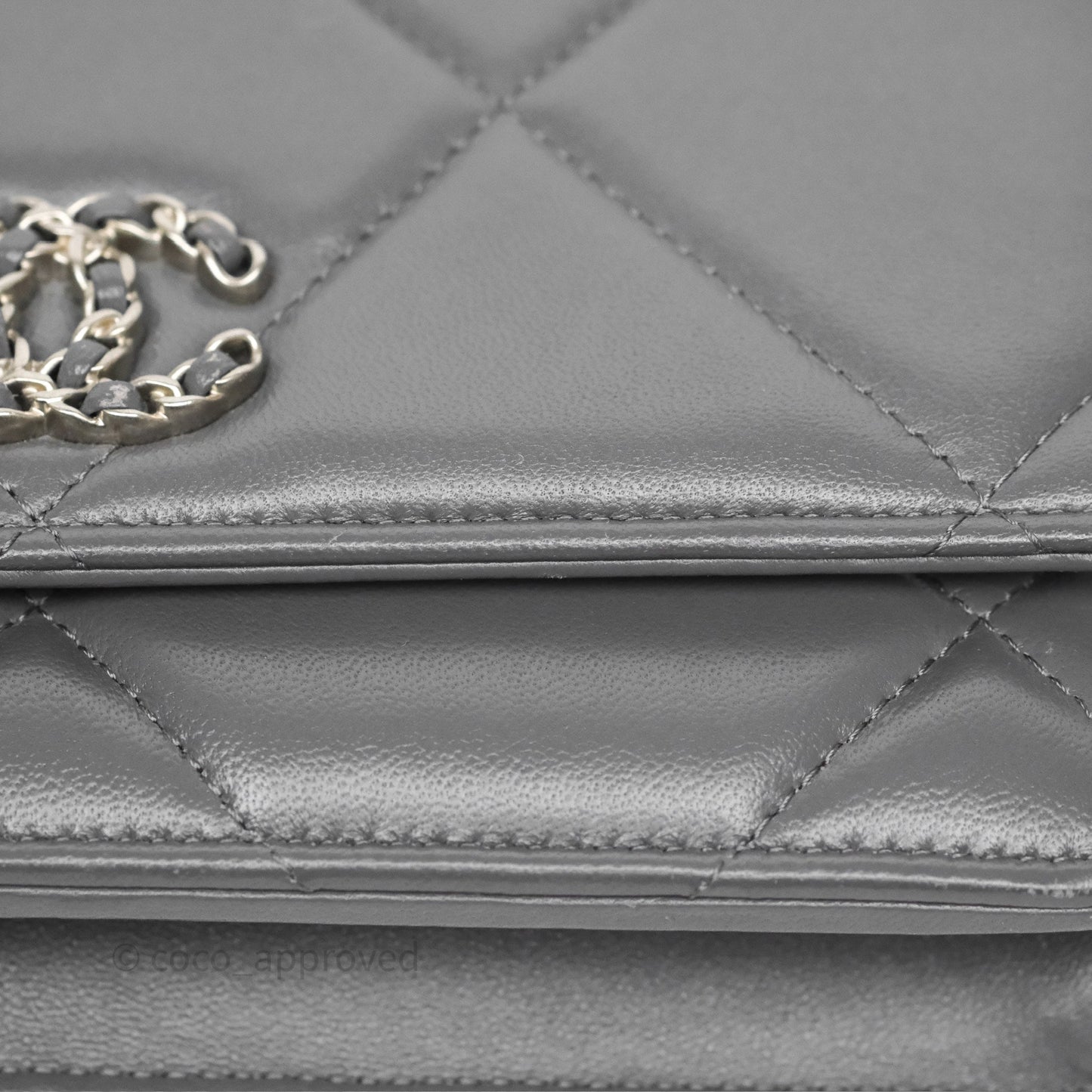 Chanel 19 Wallet on Chain WOC Grey Lambskin Mixed Hardware