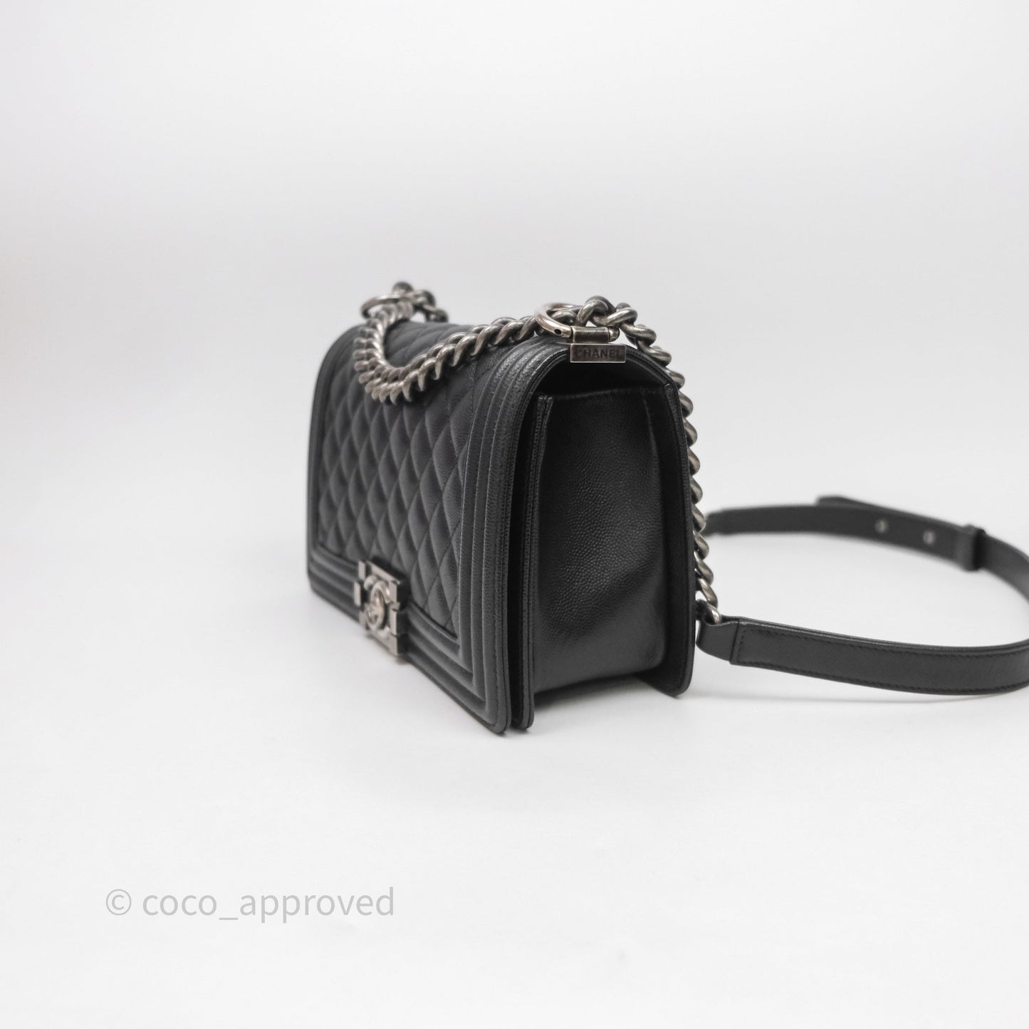 Chanel Quilted Medium Boy Black Caviar Ruthenium Hardware