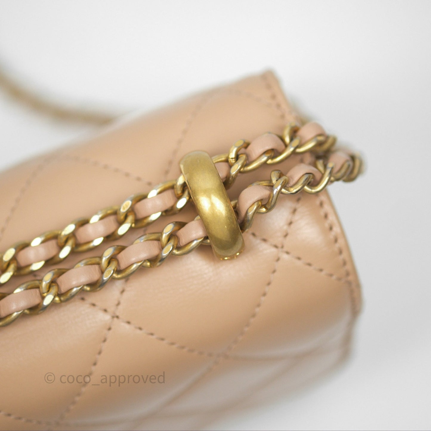 Chanel Quilted Mini Perfect Fit Adjustable Beige Calfskin Gold Hardware