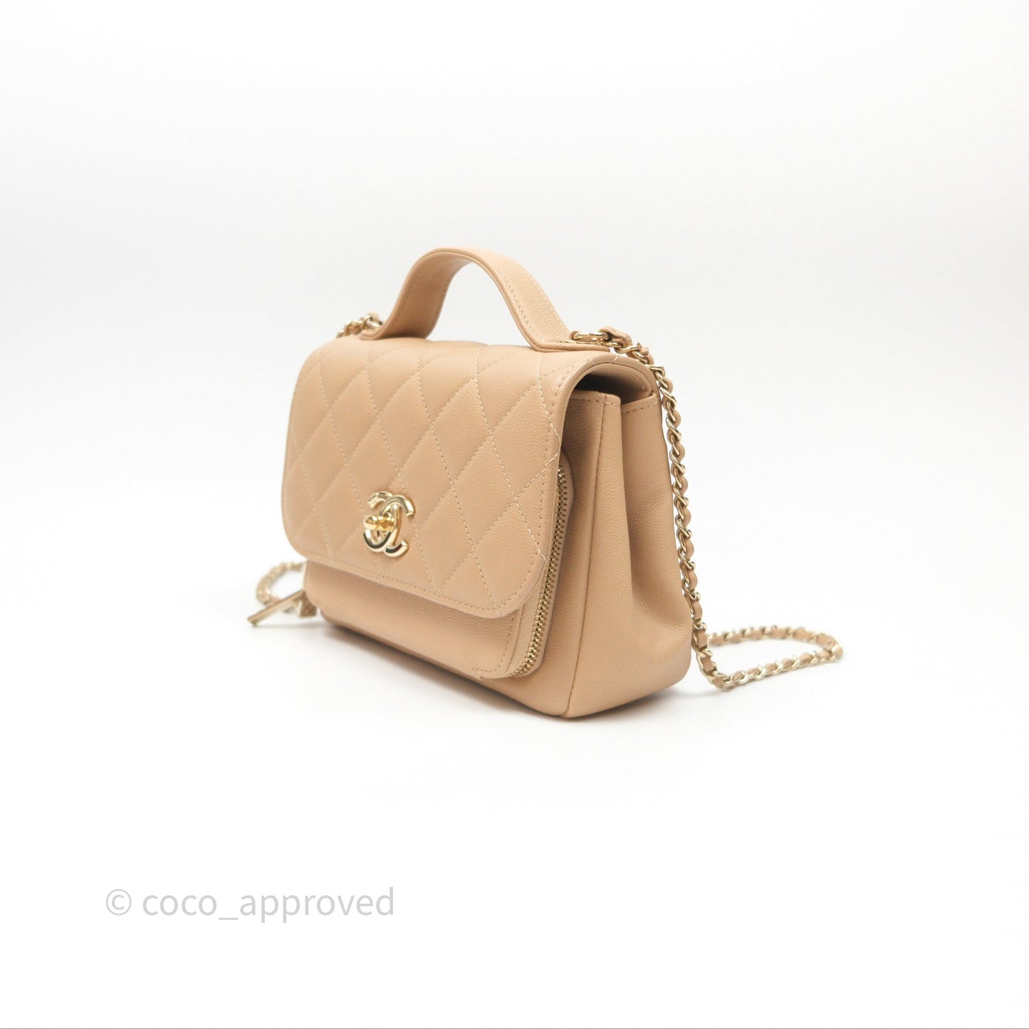 Chanel Quilted Small Business Affinity Flap Beige Caviar Gold Hardware