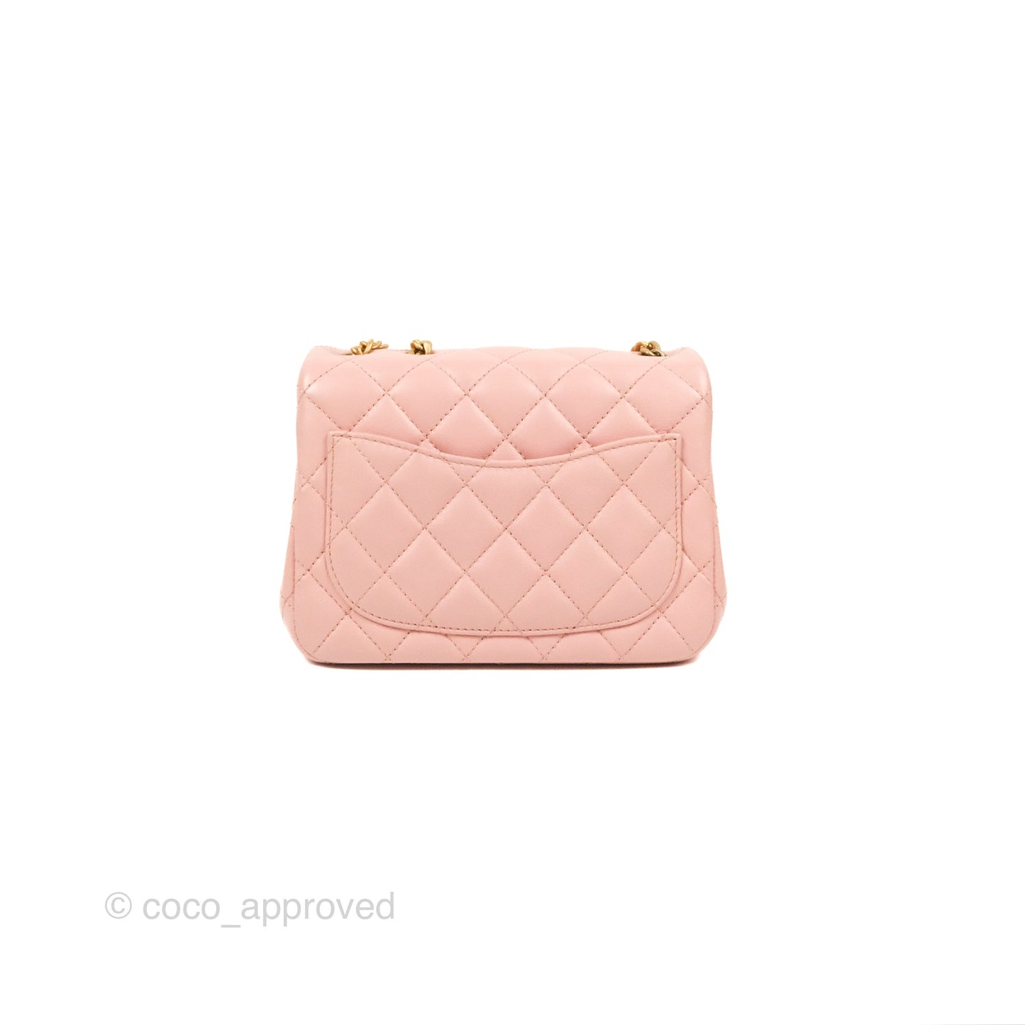Chanel Quilted Mini Square Flap with Camellia Adjustable Chain Pink Clair Lambskin 23S