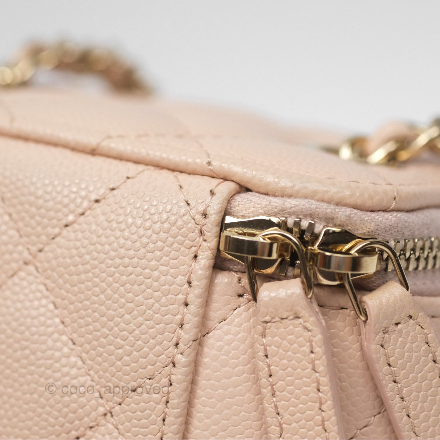 Chanel Mini Vanity With Chain Beige Pink Caviar Gold Hardware