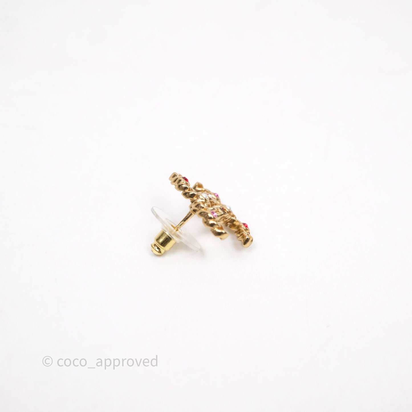 Chanel CC Crystal Pearl Earrings Gold Tone 21P
