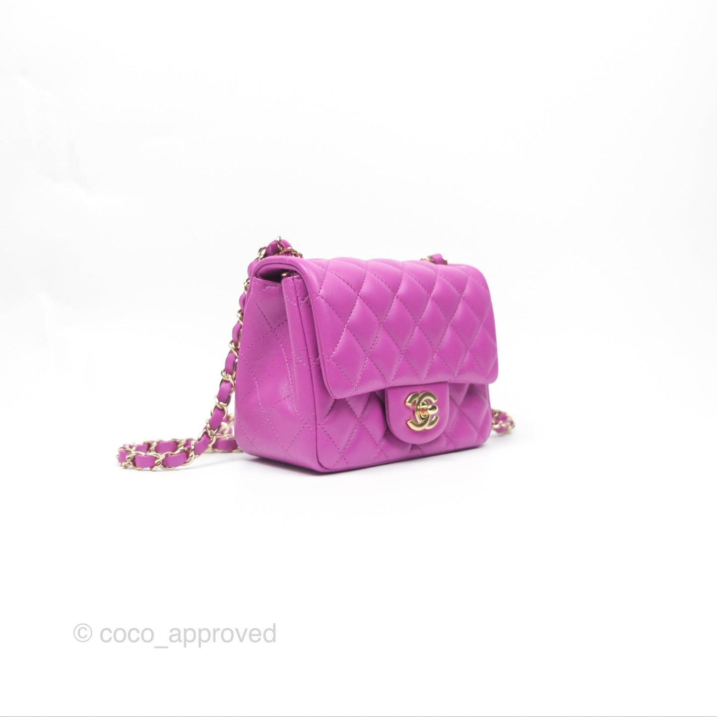Chanel Mini Square Flap Quilted Purple Lambskin Gold Hardware