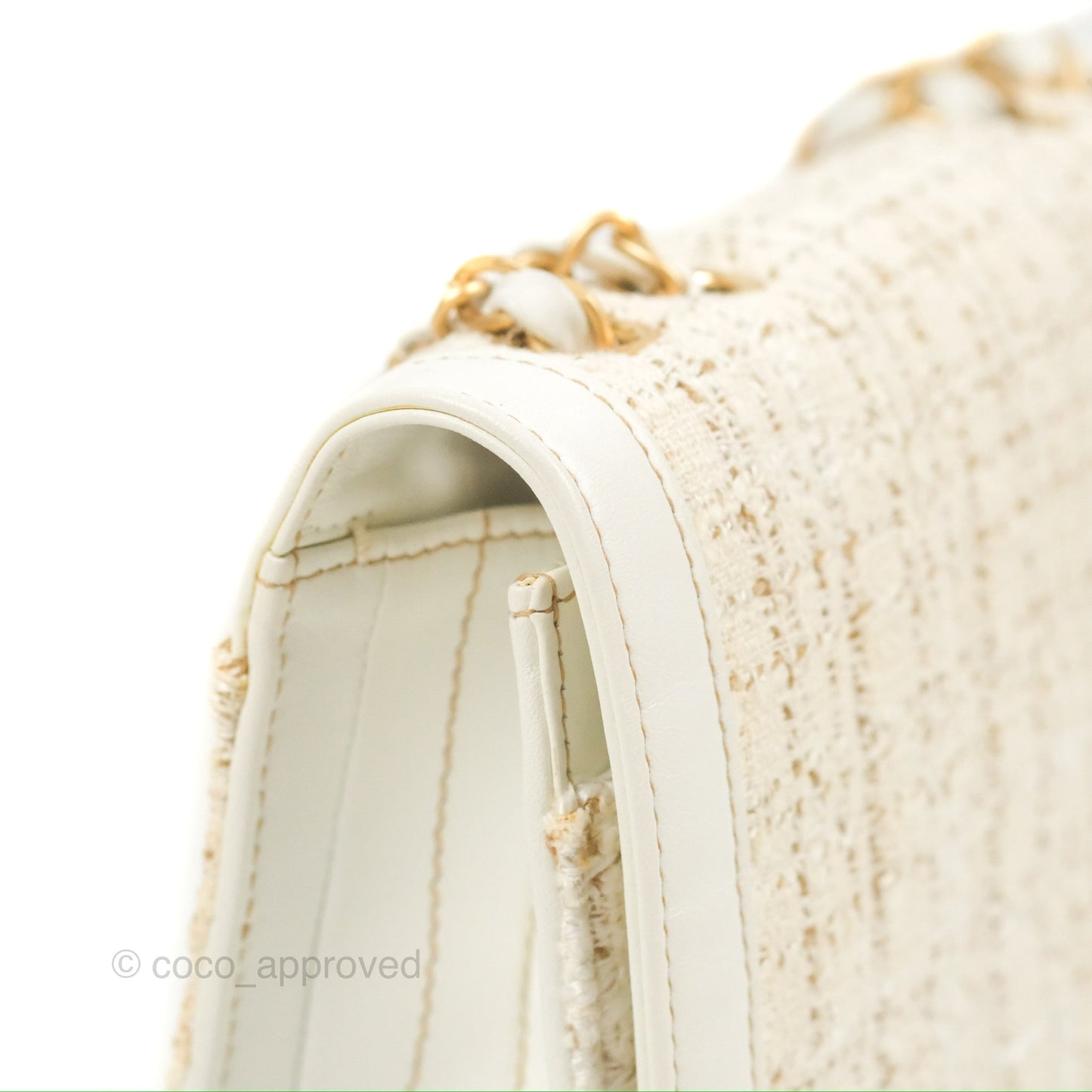 Chanel Small Tweed Flap Bag White Aged Gold Hardware