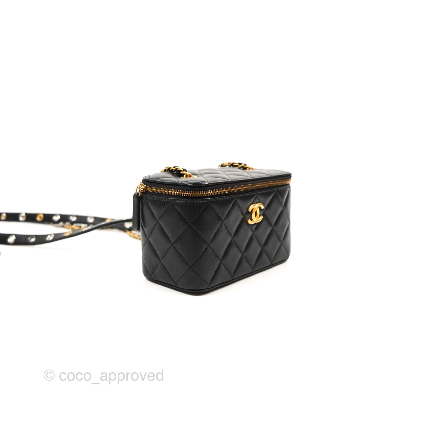 Chanel Vanity With Chain Black Goatskin Aged Gold Hardware