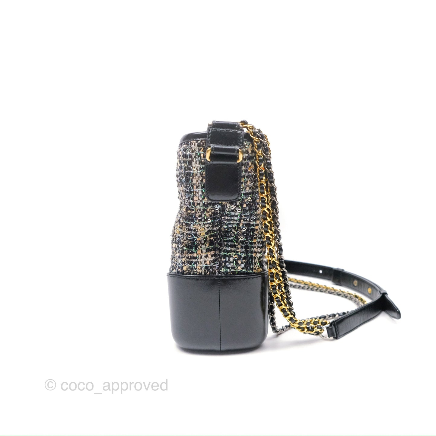 Chanel Large Gabrielle Tweed Green Black Calfskin