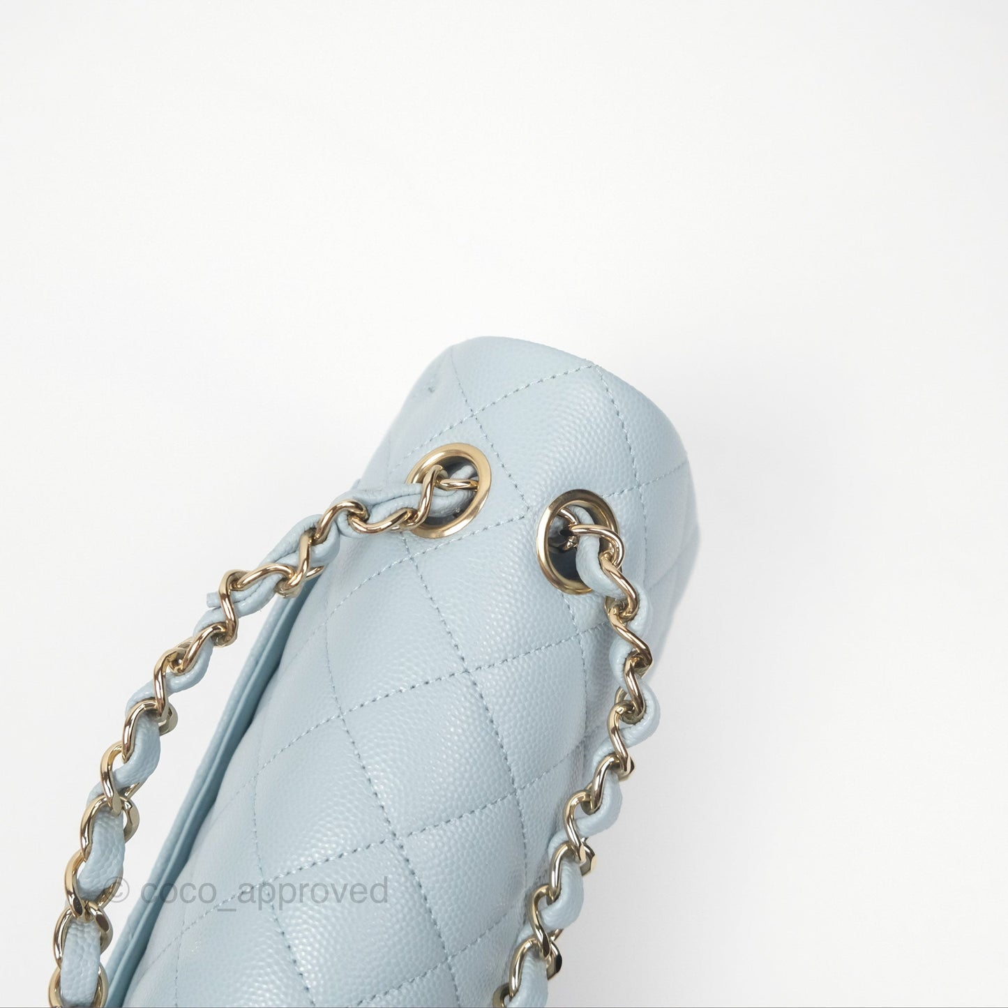Chanel Small Classic Quilted Flap Light Blue Caviar Gold Hardware