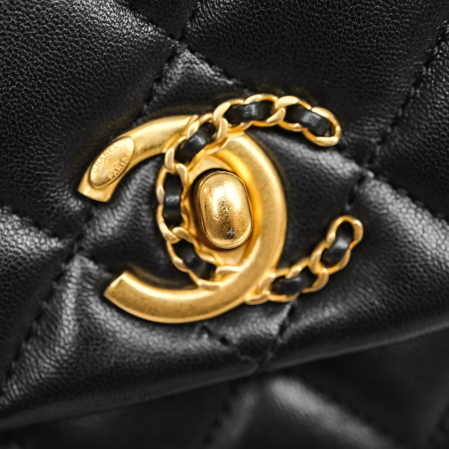 Chanel Quilted Accordion Flap Bag with Button on Chain Black Lambskin Aged Gold Hardware 22A