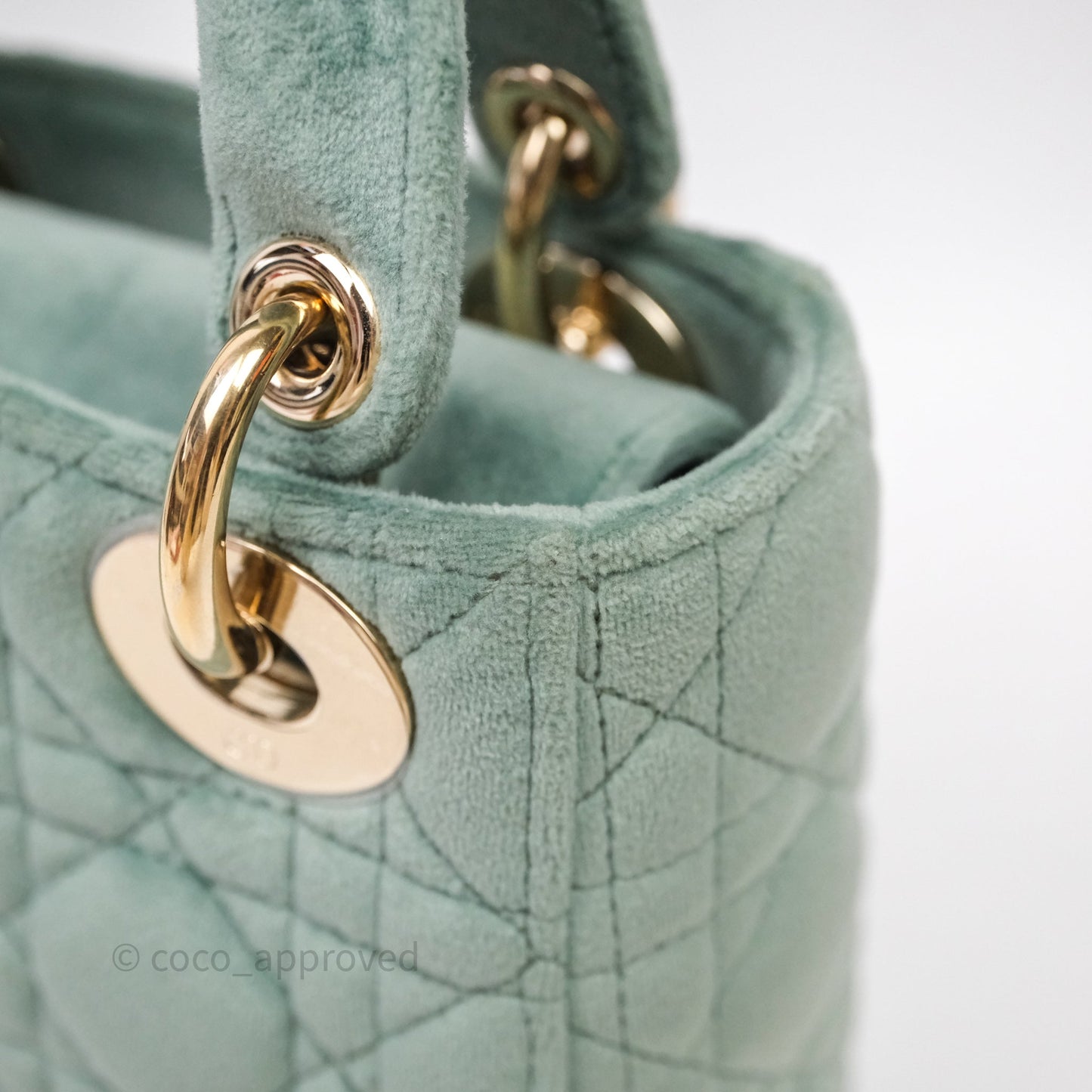 Christian Dior Mini Lady Dior Green Suede Cannage Gold Hardware