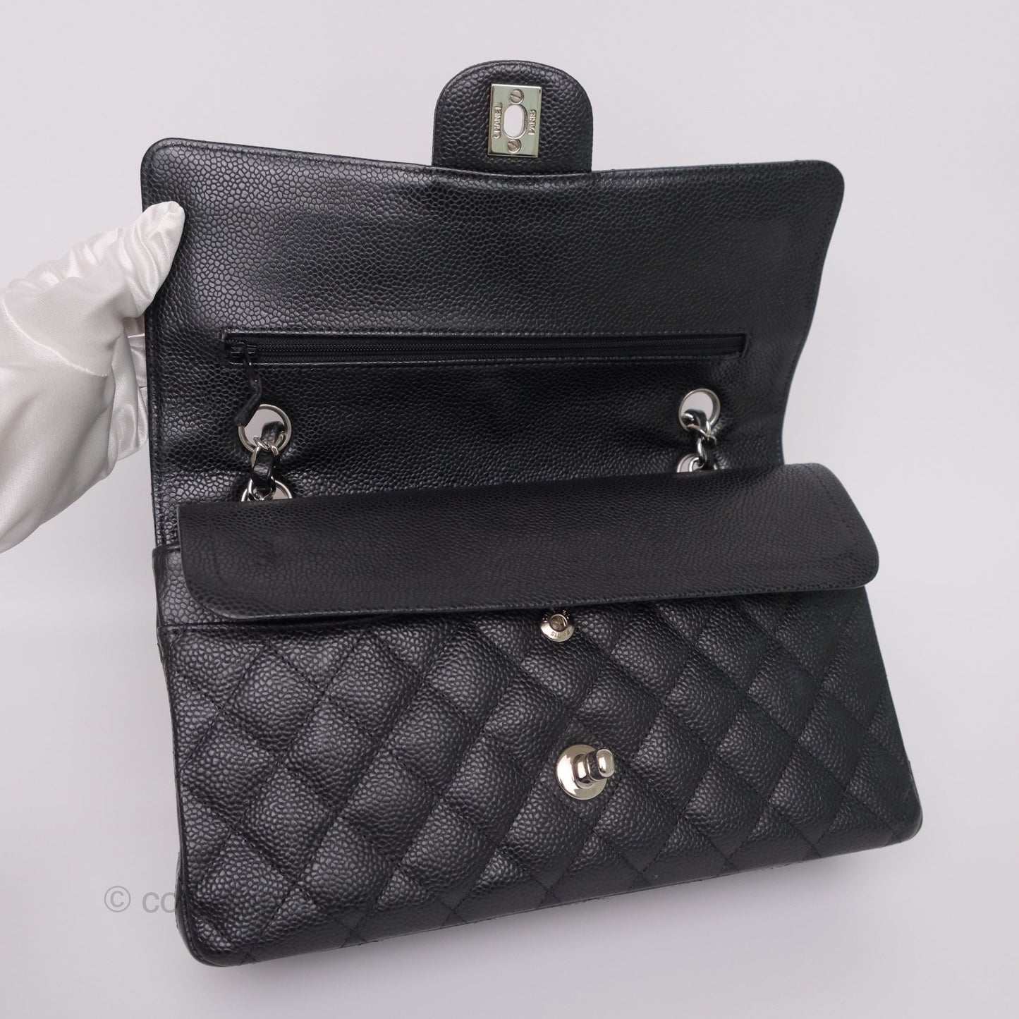 Chanel Classic M/L Medium Flap Quilted Black Caviar Silver Hardware
