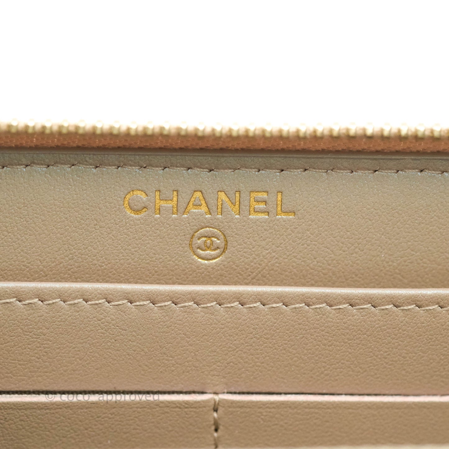 Chanel Quilted Zip Around Long Wallet Iridescent Beige Caviar Gold Hardware 19S