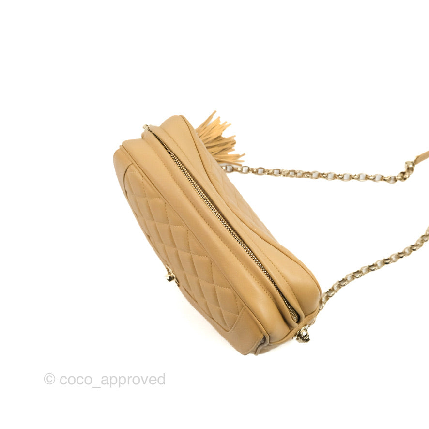 Chanel Calfskin Coco Vintage Camera Case Beige Gold Hardware