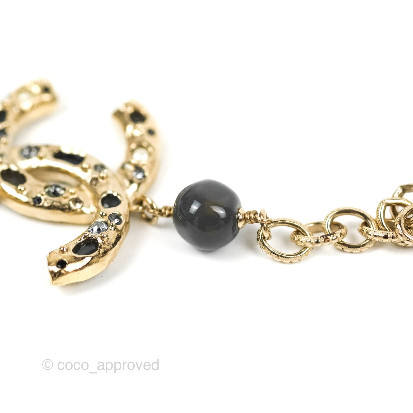 Chanel CC Pearl Gemstone Chain Long Necklace Gold Tone 16A