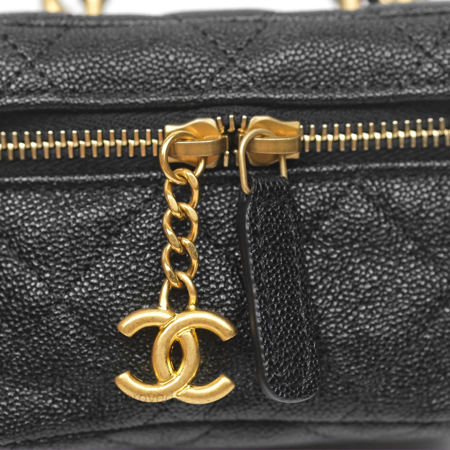 Chanel Quilted Mini Top Handle Vanity With Chain Black Caviar Aged Gold Hardware