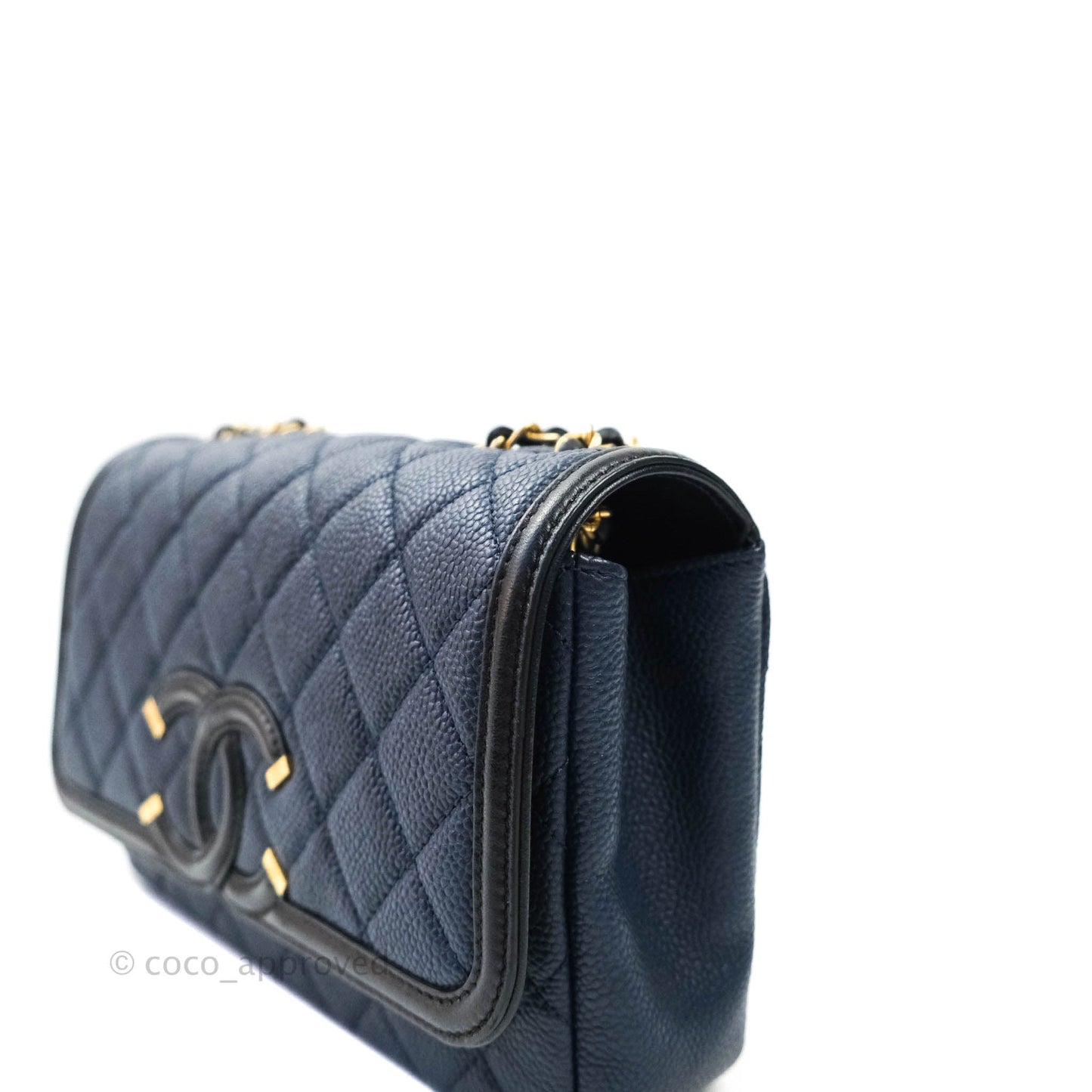 Chanel Quilted Small CC Filigree Flap Navy Caviar