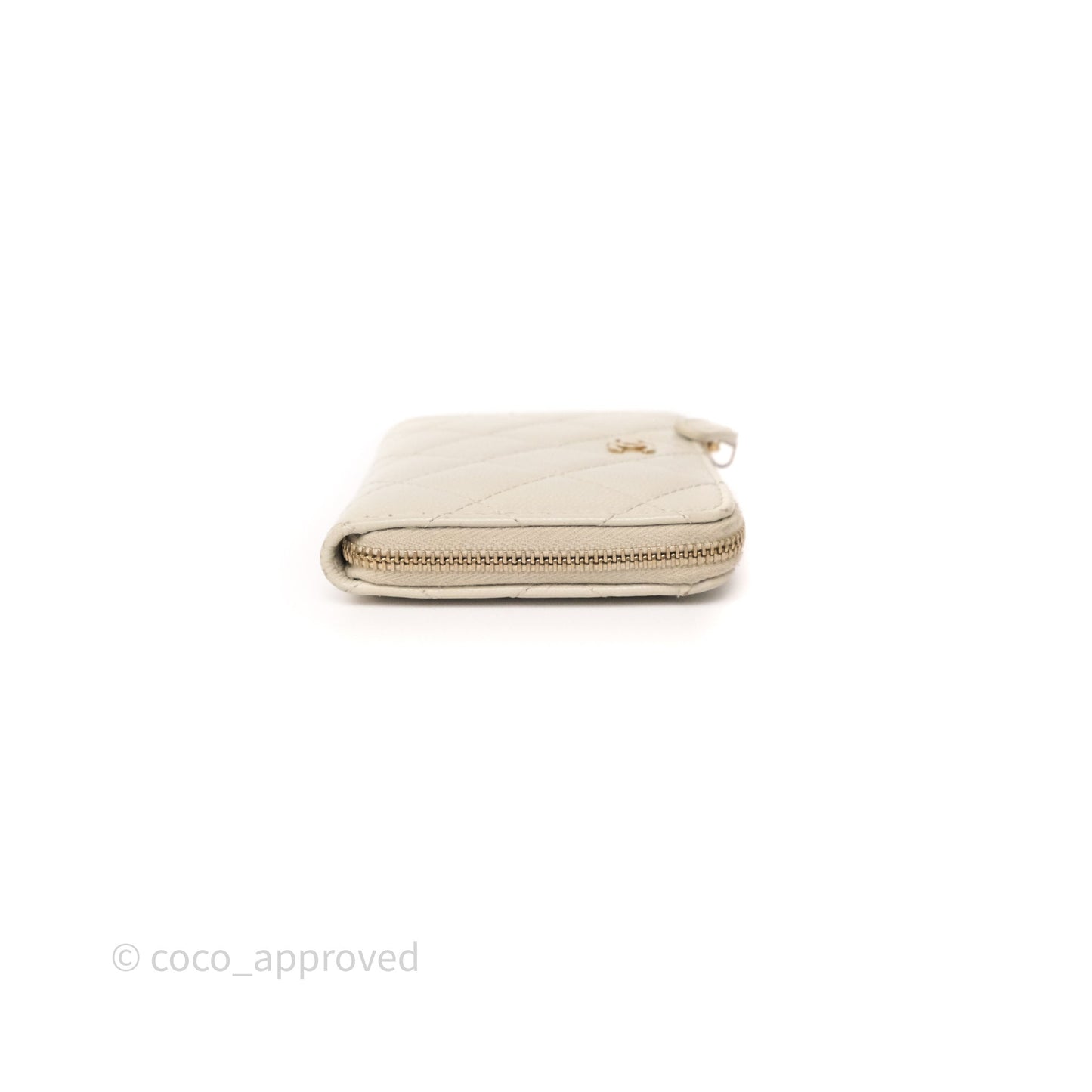 Chanel Zipper Card Holder Wallet Light Grey Caviar Gold Hardware