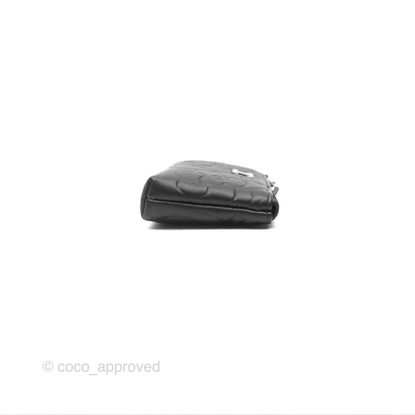 Chanel Key Holder Case Black Camellia Embossed Lambskin Silver Hardware