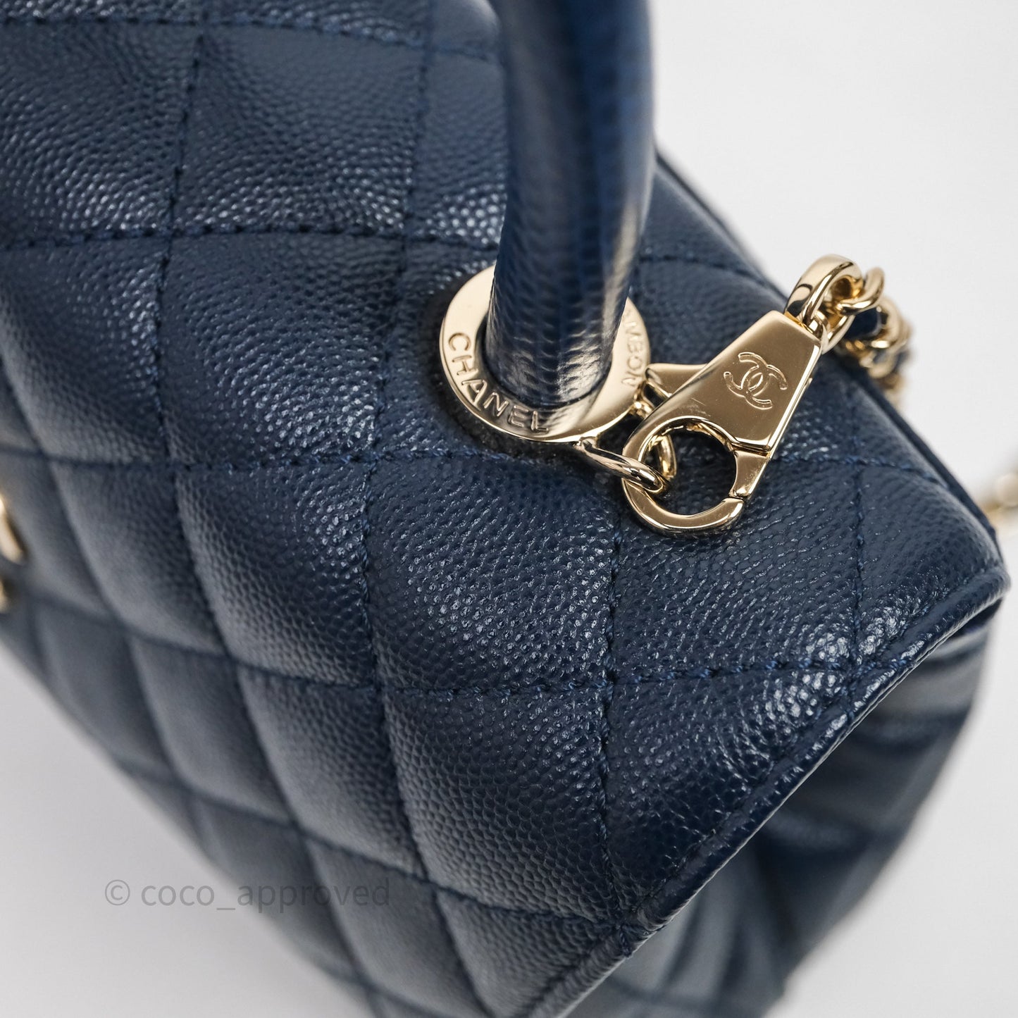 Chanel Small Coco Handle Navy Caviar Gold Hardware Lizard Handle
