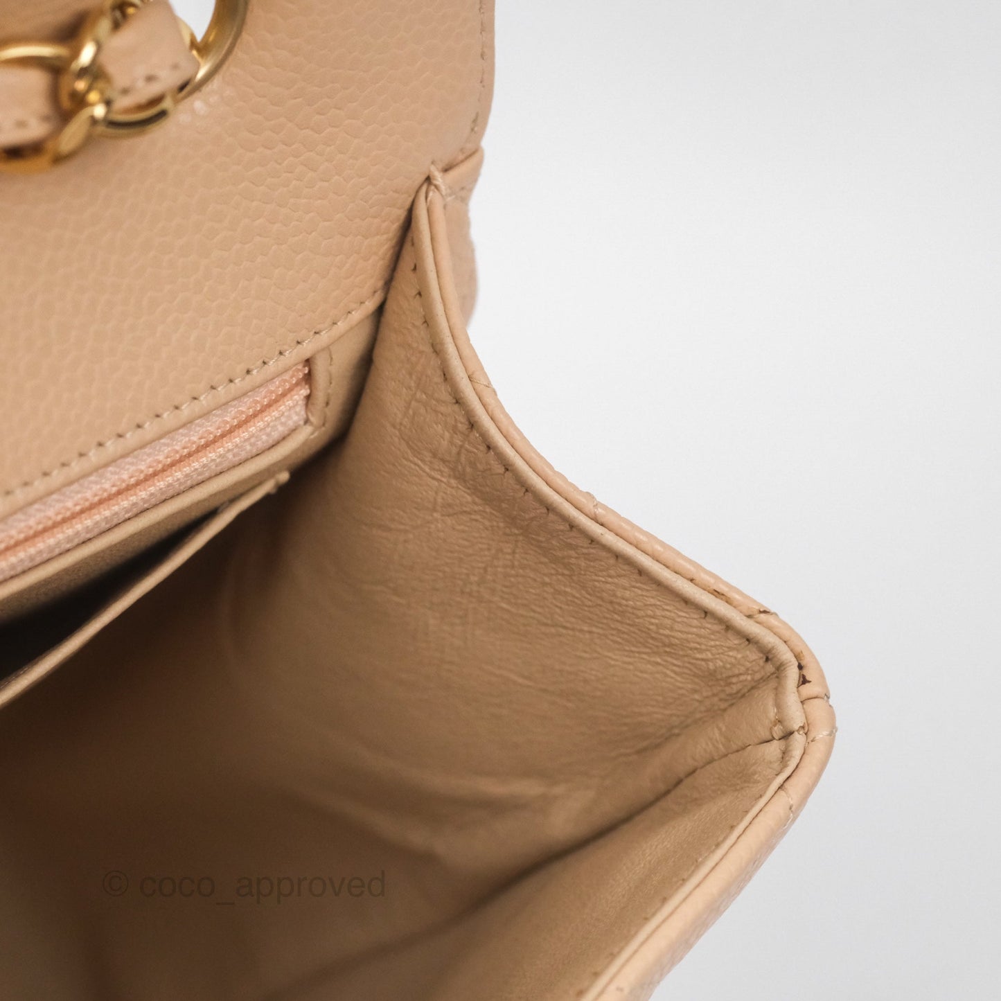 Chanel Jumbo Single Flap Quilted Beige Caviar Gold Hardware