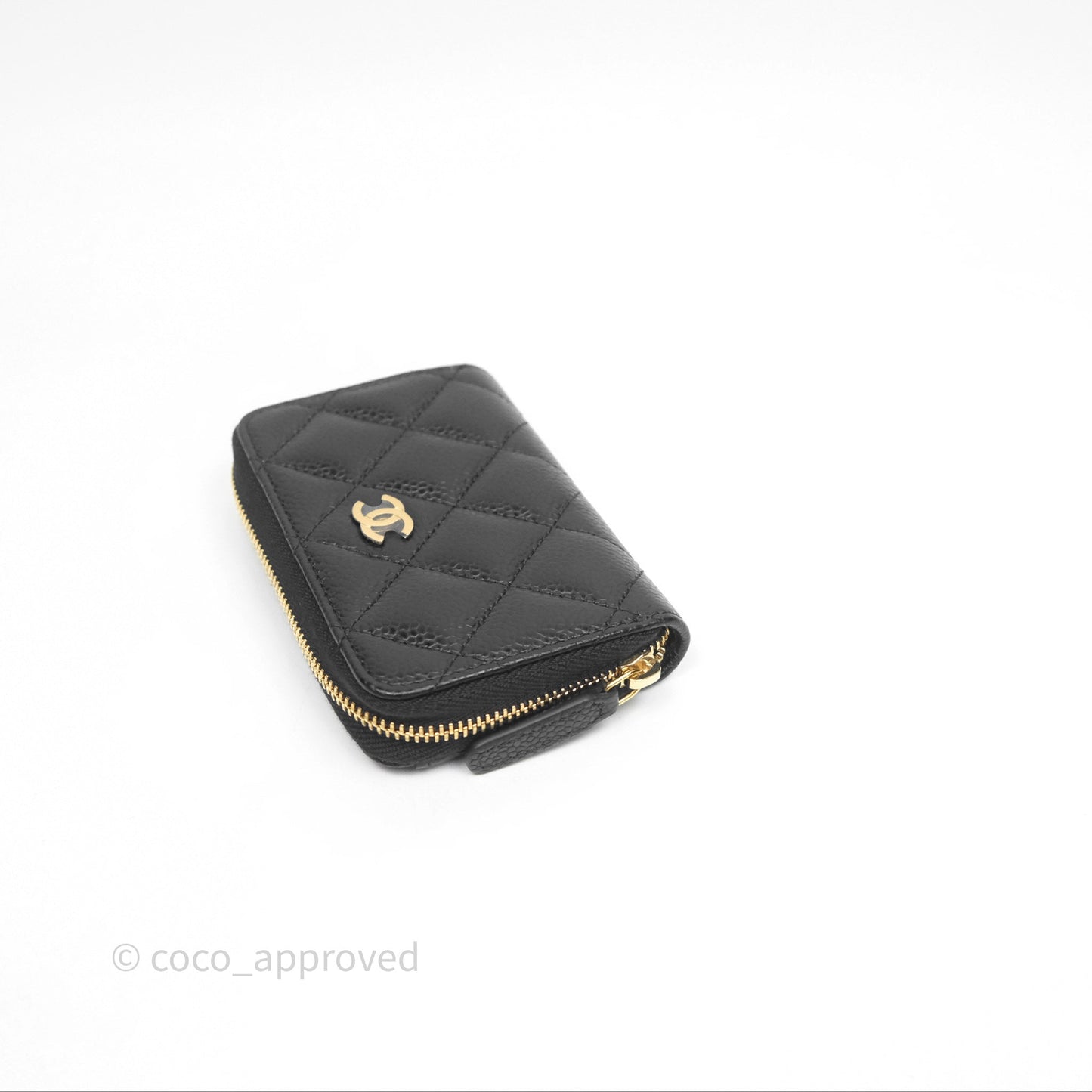 Chanel Quilted Zip Card Holder Black Caviar Gold Hardware