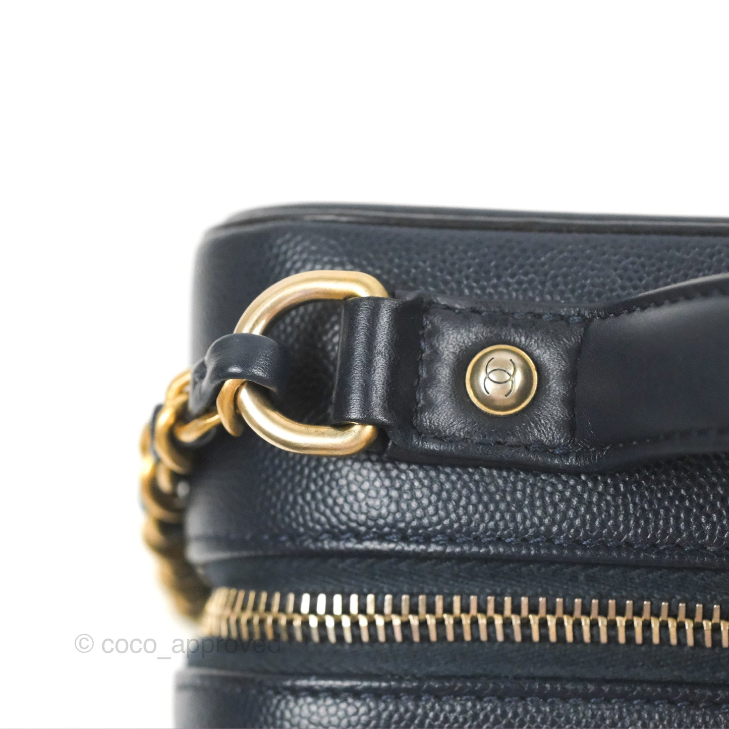 Chanel Quilted Medium CC Filigree Vanity Case Dark Navy Caviar Gold Hardware