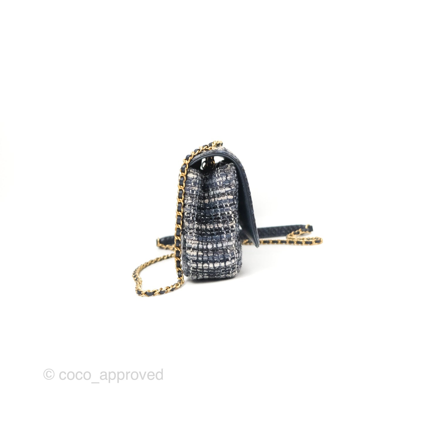 Chanel Quilted Small CC Filigree Flap Navy Tweed Python 18S