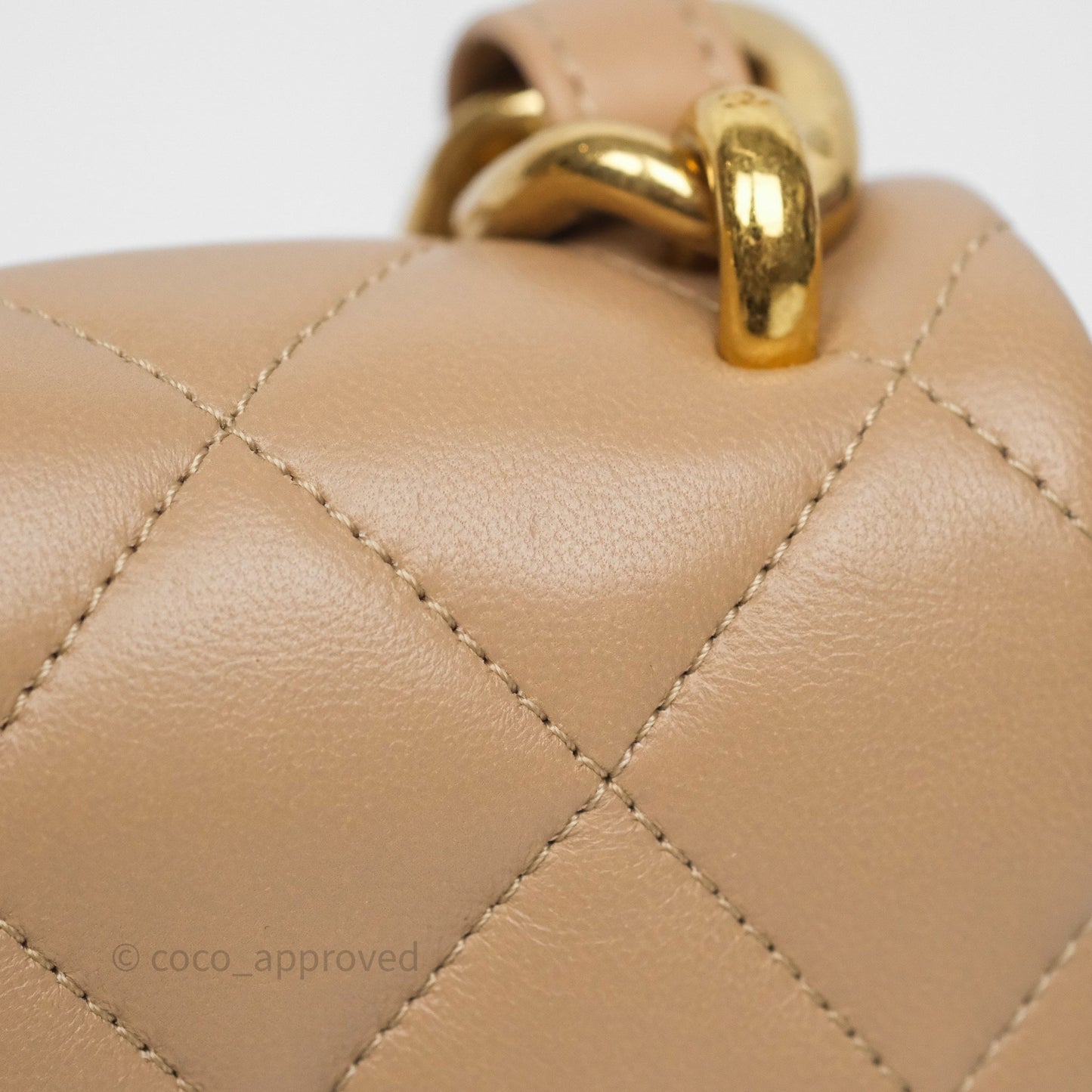 Chanel Mini CC Funky Town Flap Quilted Beige Lambskin Aged Gold Hardware